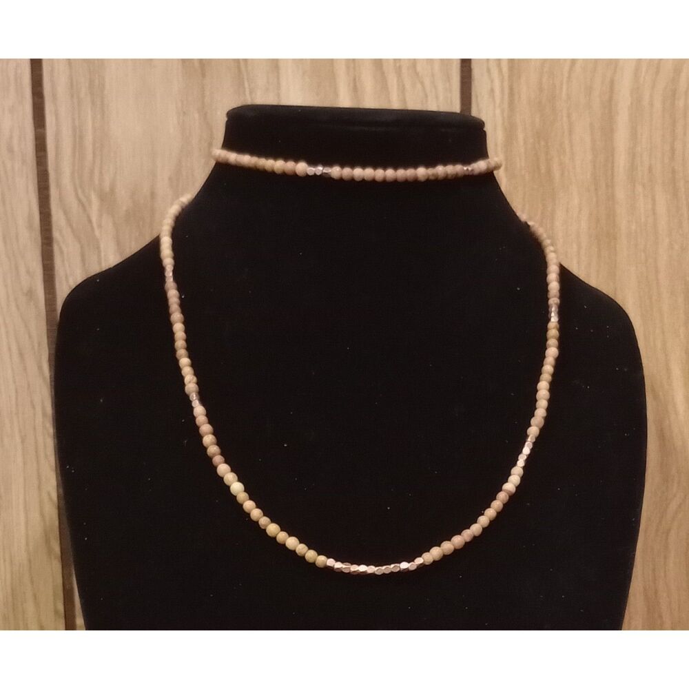Natural Stone Agate Metal Beaded 34" Elastic Stretch Necklace